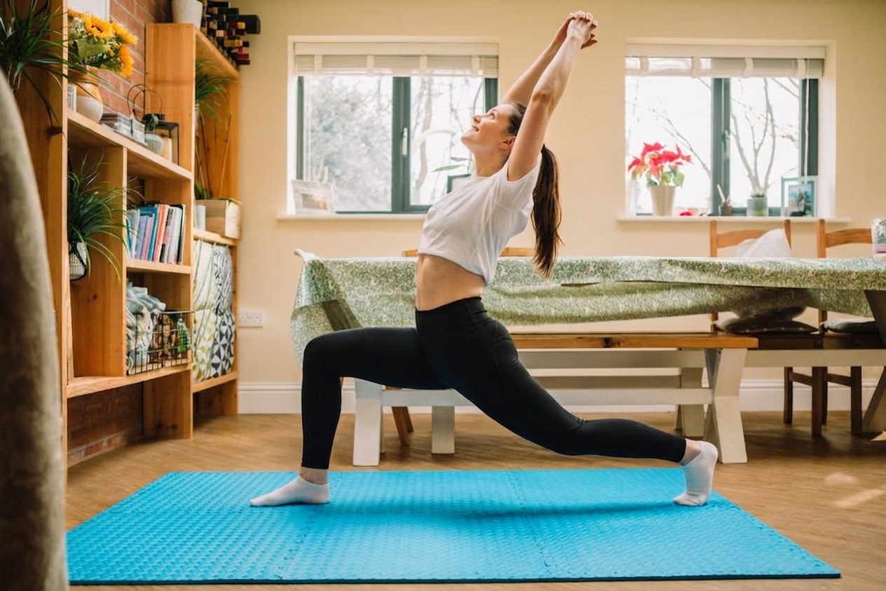 Yoga lunge on a blue ComFy Mat